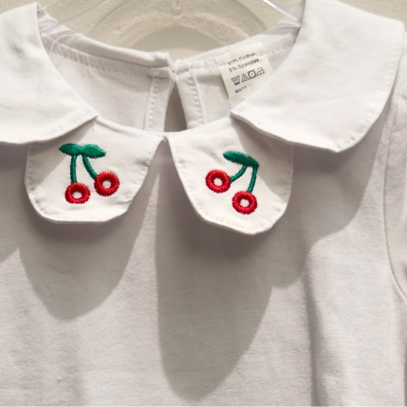 Cherry Embroidered White Kids Long Sleeve Shirt - Picture 4 of 4